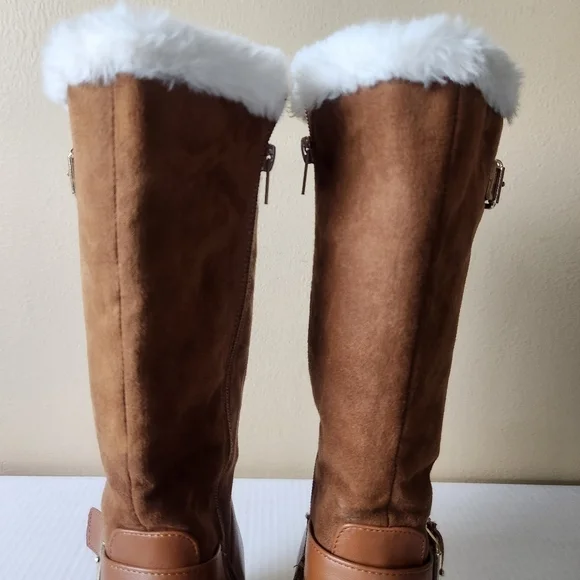 Rampage girls Lace Up brown Micro Suede Faux Fur girls Boots size 4 - Picture 3 of 15